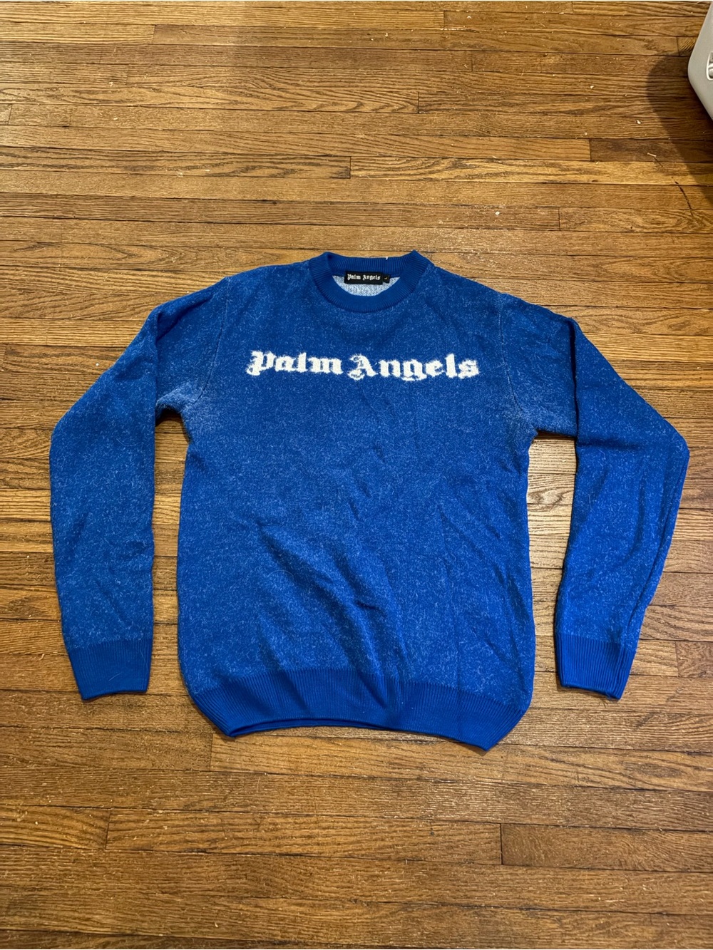 Palm Angels Royal Blue Crewneck Sweater with White Logo